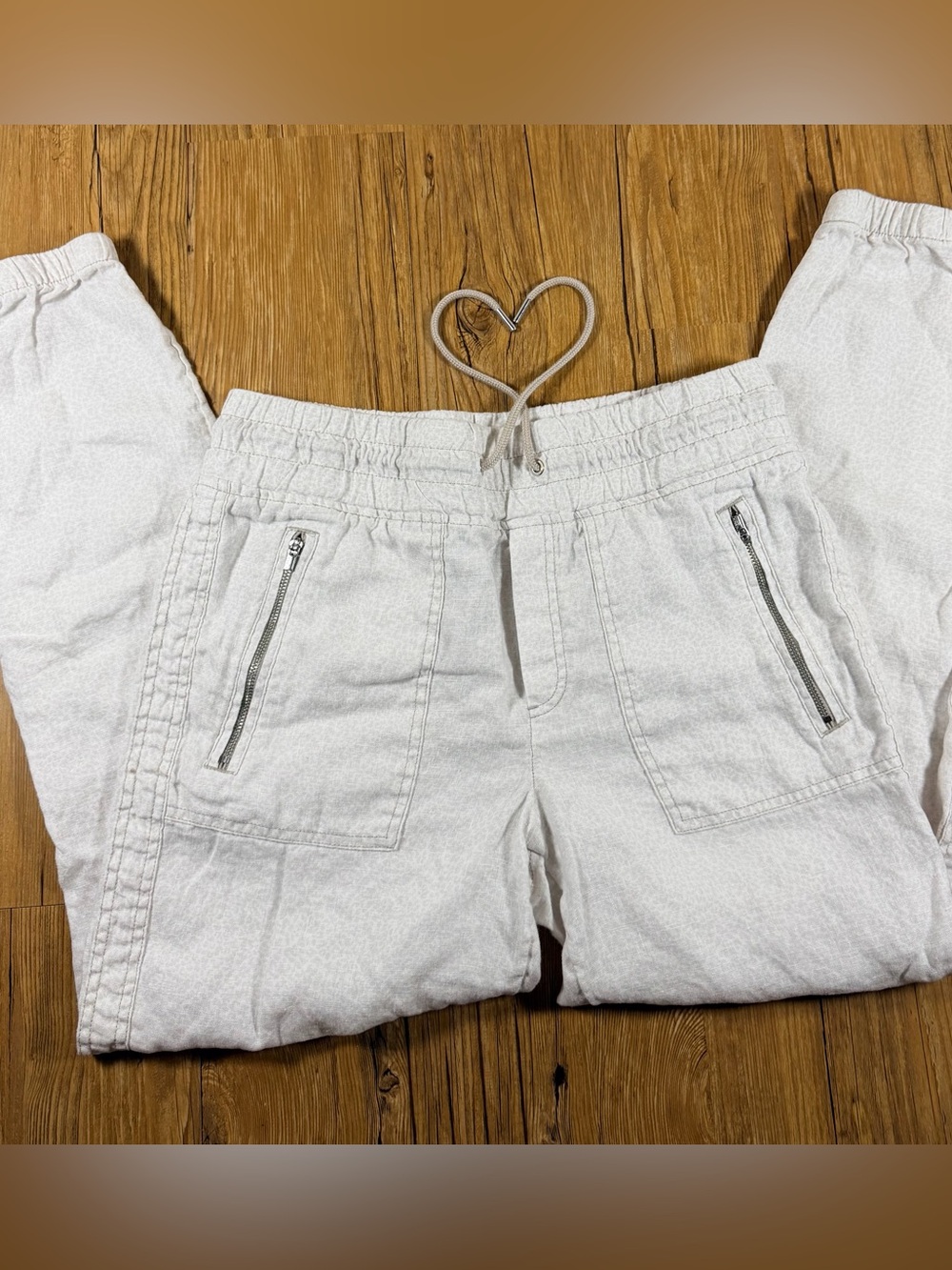 Athleta Cabo Linen Jogger Pants Womens 6 Micro Cheetah Coastal Resort Travel
